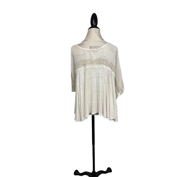 Free People Oversized Embroidered Tee Small Bohemian - Picture 3 of 11